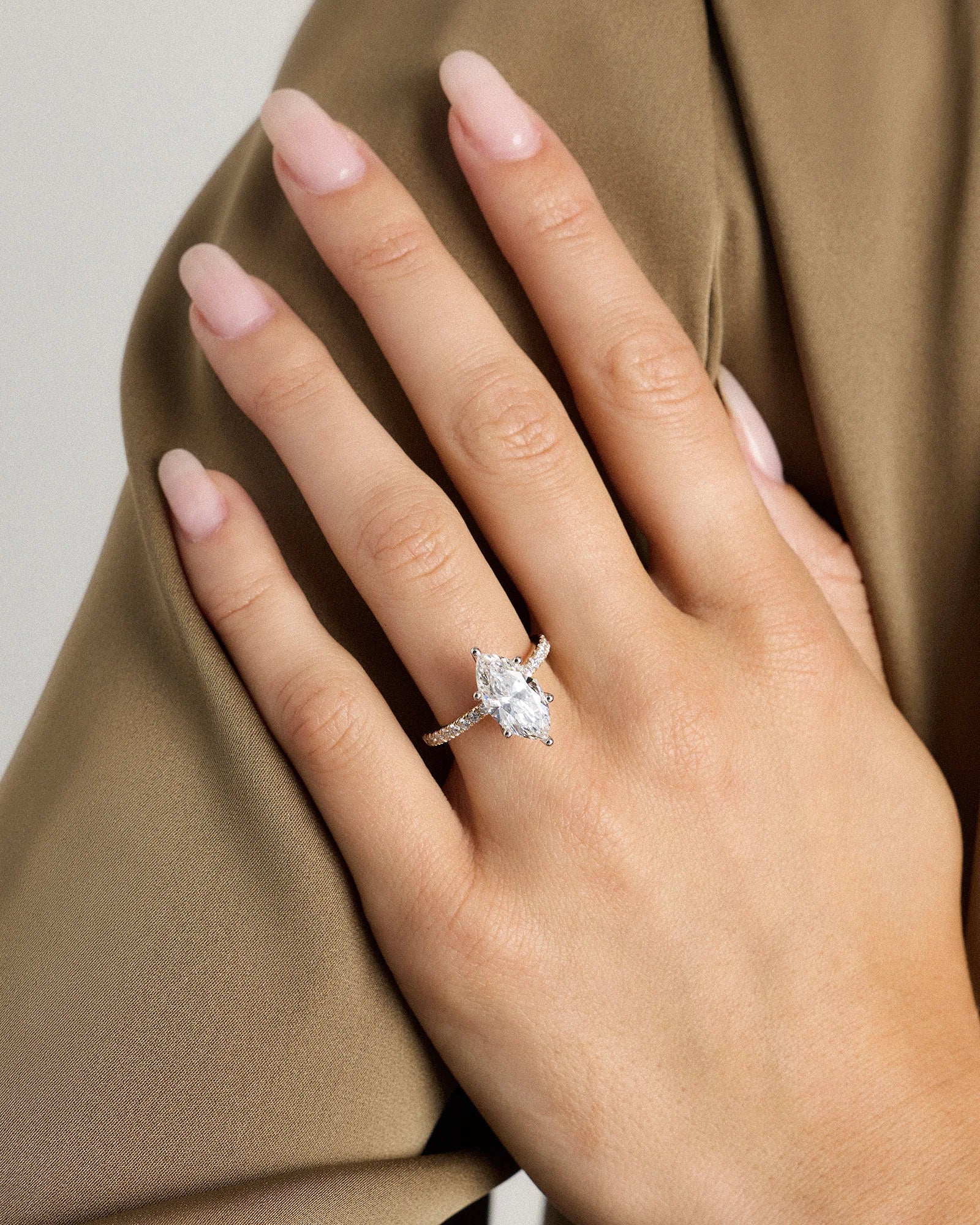 Lab Grown Diamond Marquise Petite Pave Engagement Ring - 3ct - 4 / Yellow Gold Secondary image