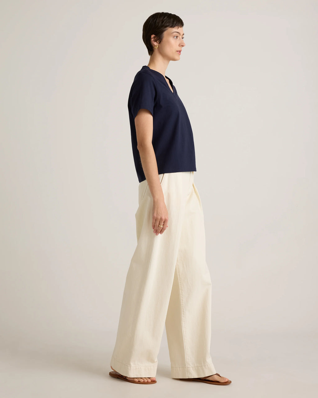 100% Organic Cotton Boxy V-Neck Tee - XS / Dusty Beige
