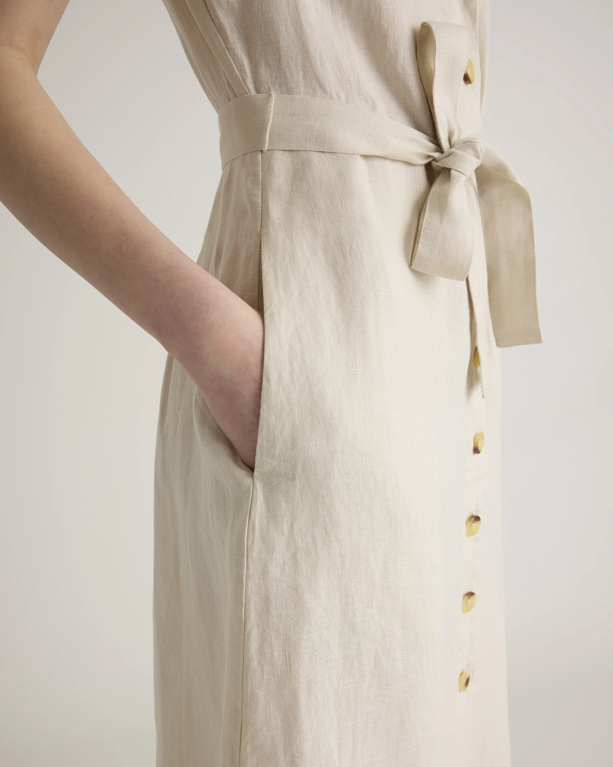 100% European Linen Button Front Dress - XS / Sky Blue Mariner Stripe