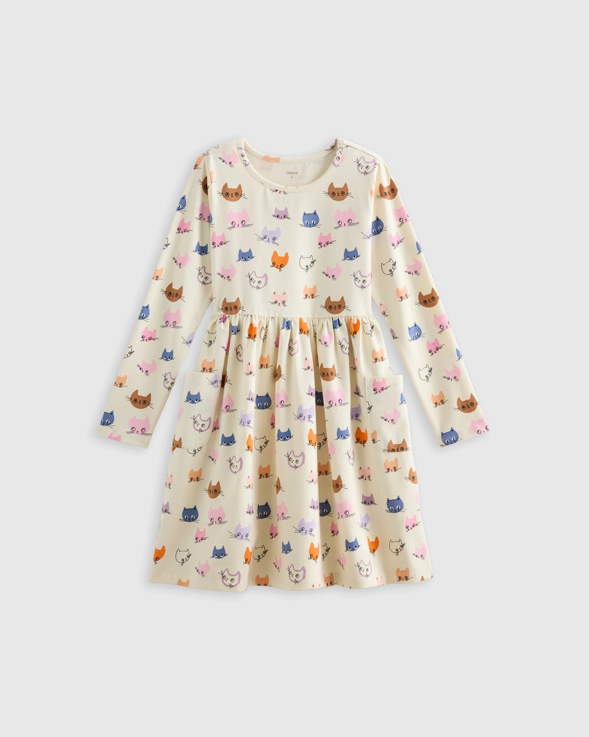 Organic Cotton Long Sleeve Fit and Flare Pocket Dress - 2T / Purple Poppy Garden