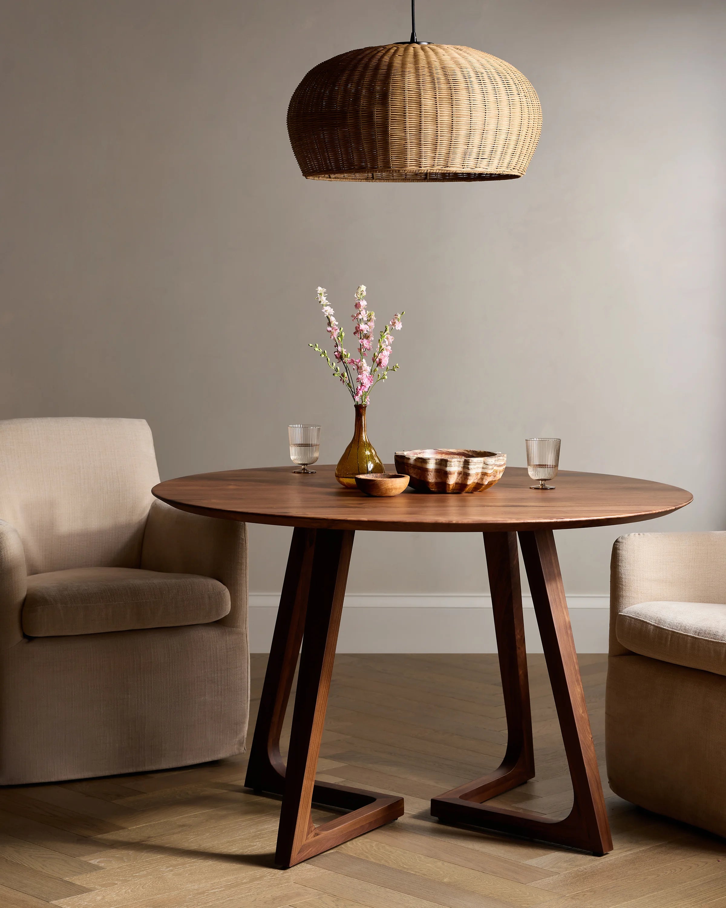 Solid Wood Midcentury Round Dining Table - One Size / Brown Walnut Secondary image