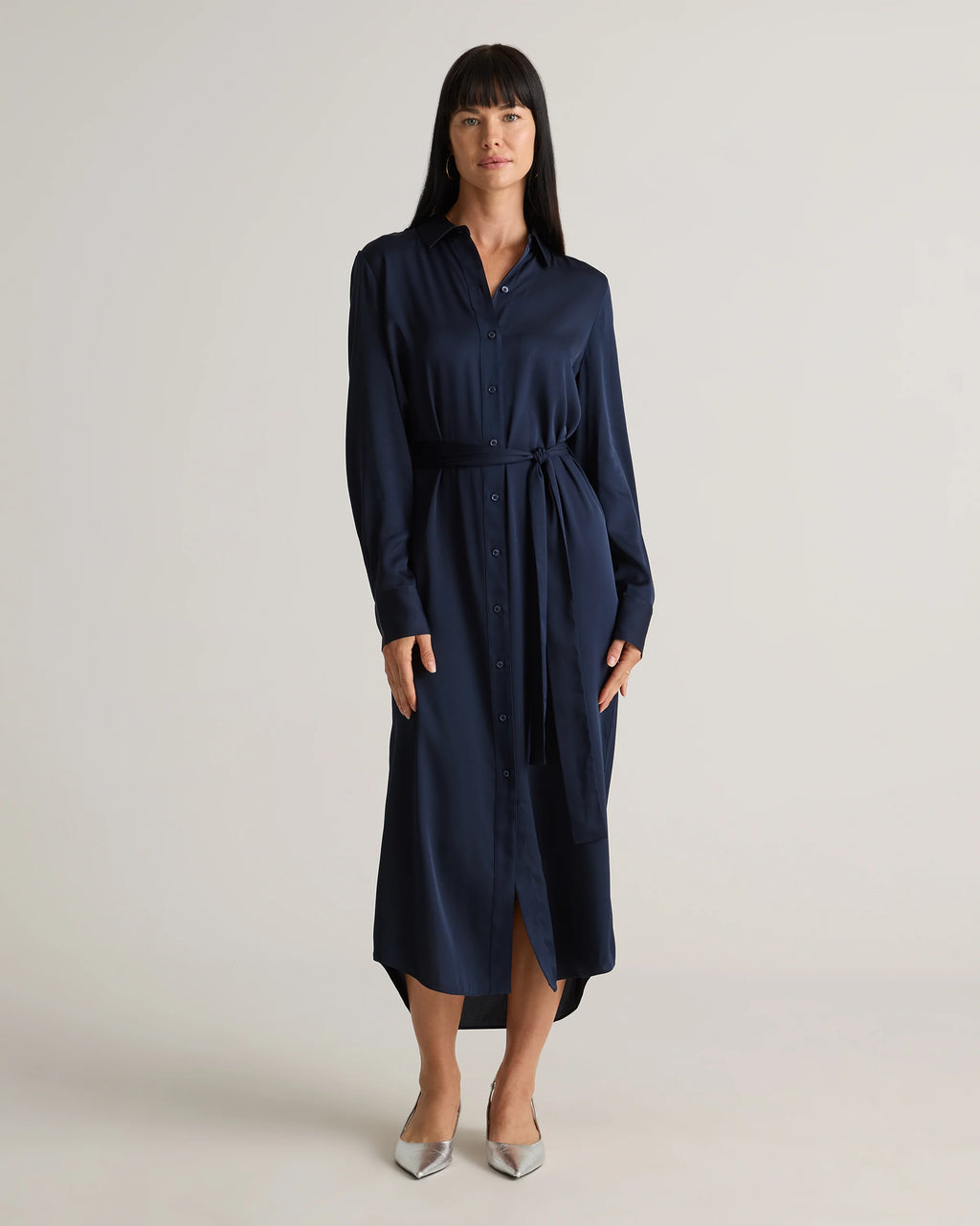 Washable Stretch Silk Maxi Shirt Dress - XS / Moonstone Blue