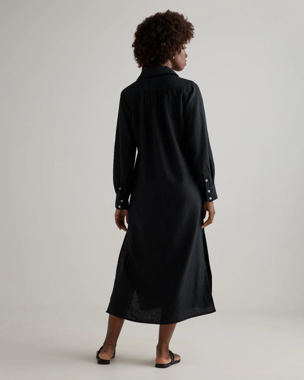 100% European Linen Popover Maxi Dress - XS / Blue Pinstripe