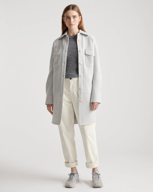 100% Merino Wool Long Shirt Jacket - XS / Heather Bone