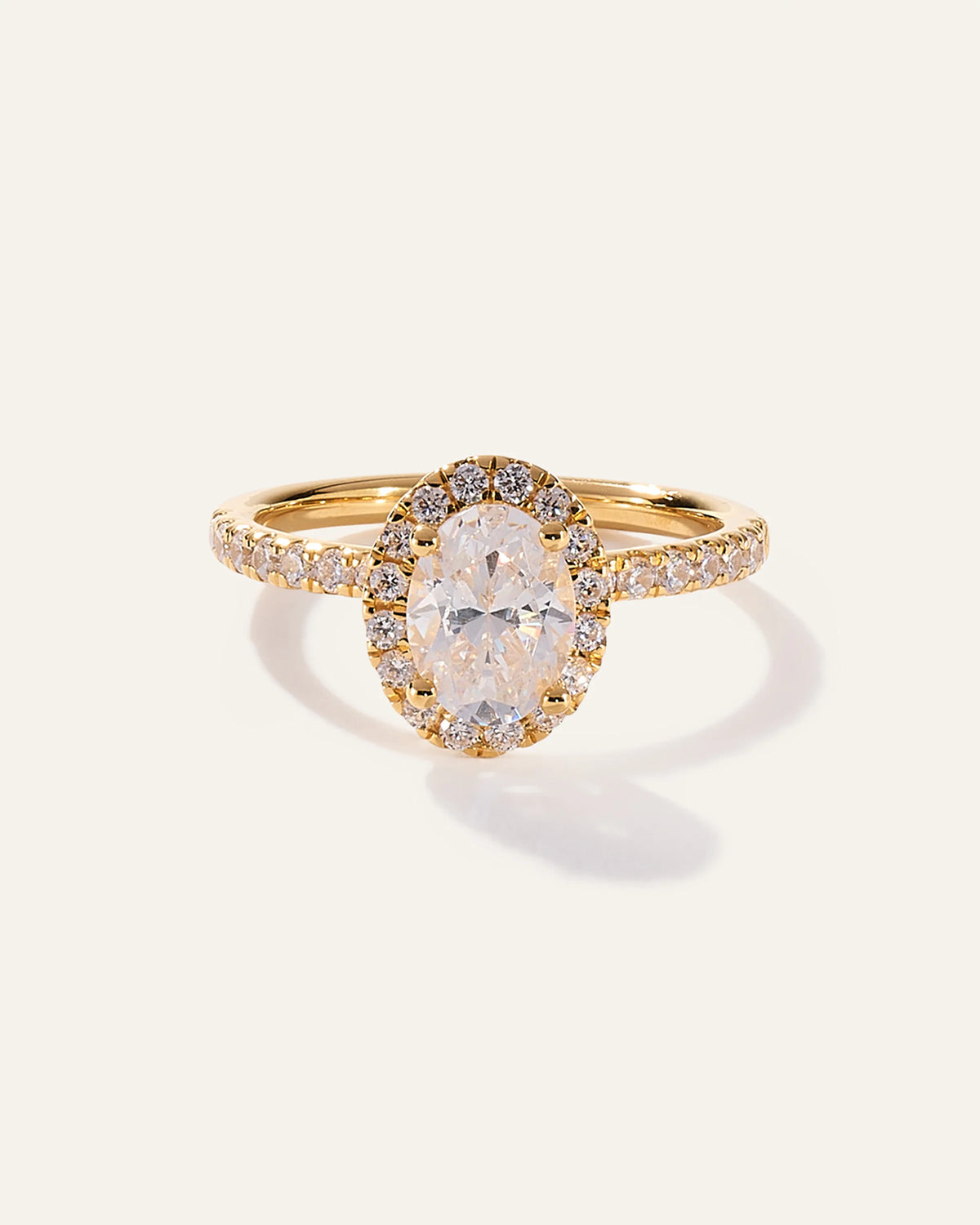 Lab Grown Diamond Oval Halo Pave Engagement Ring - 1ct - 4 / Yellow Gold Main image