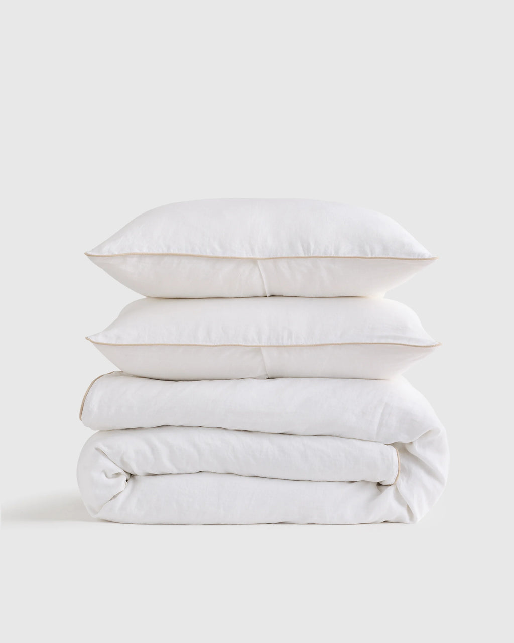 European Linen Piped Duvet Cover Set - Twin / White/Cherry