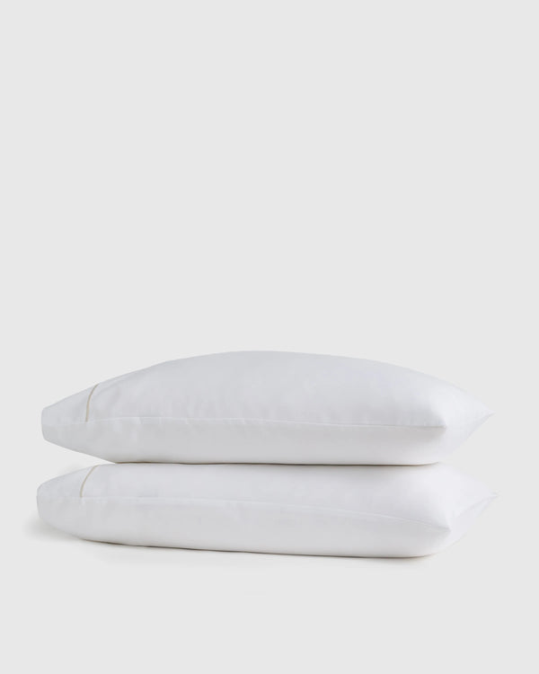 Signature Giza Cotton Sateen Embroidered Pillowcase Set - Standard / White/Dried Sage