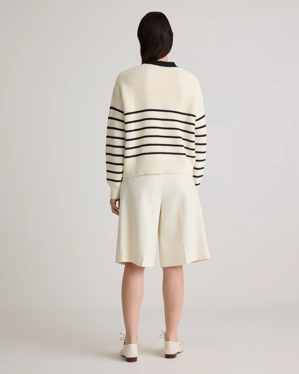 100% Organic Cotton Fisherman Boxy Cropped Cardigan - XS / Sapphire Blue