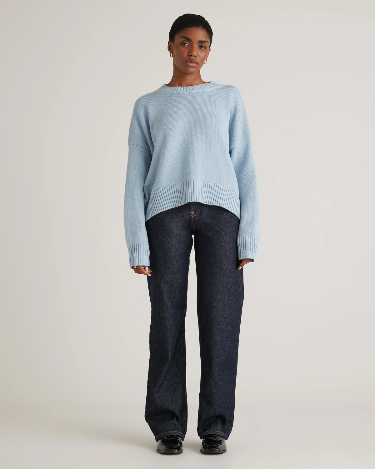 100% Organic Cotton Boyfriend Crew Sweater - XS / Speckled Beige