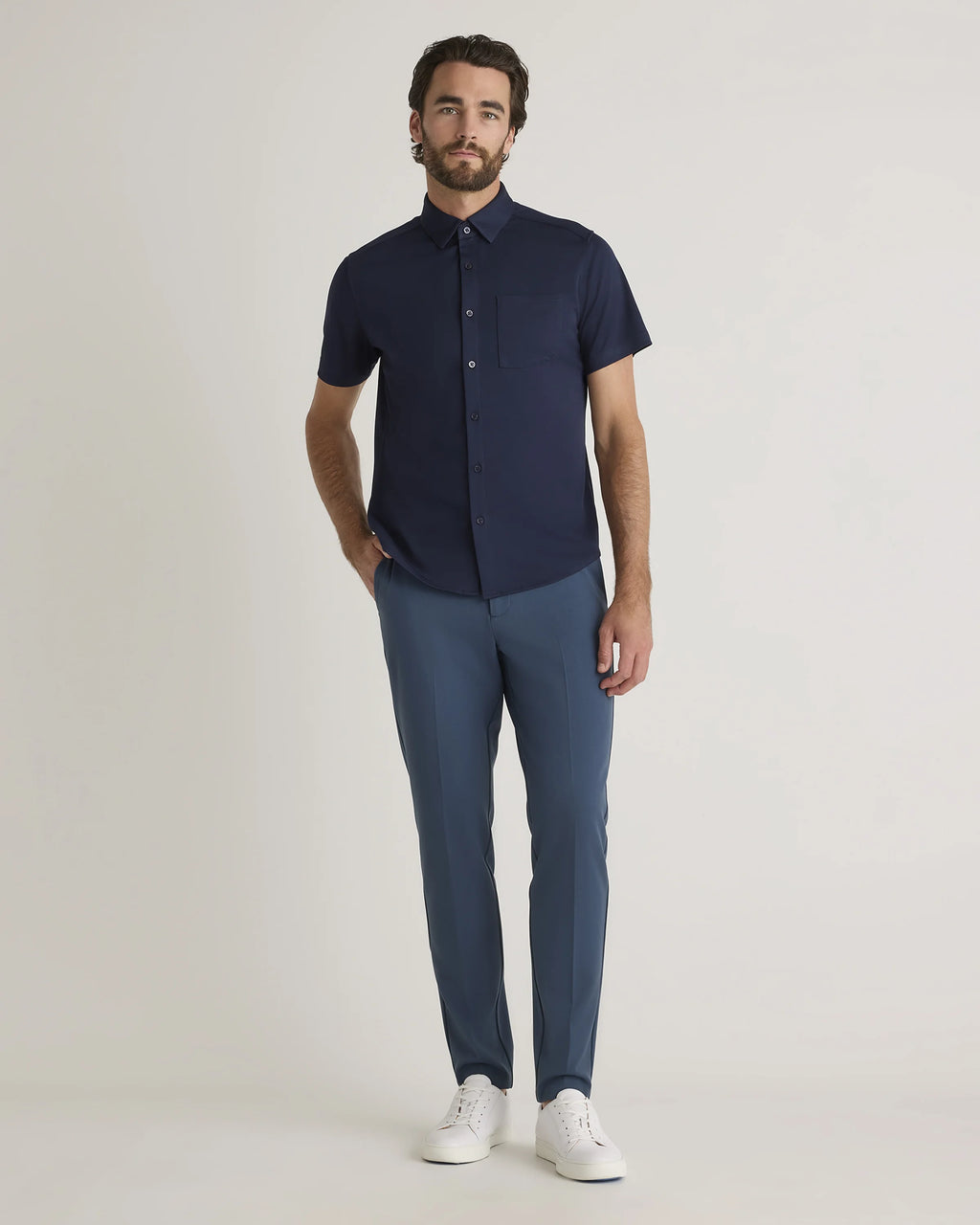 Commuter Stretch Pique Short Sleeve Button Down - S / Black