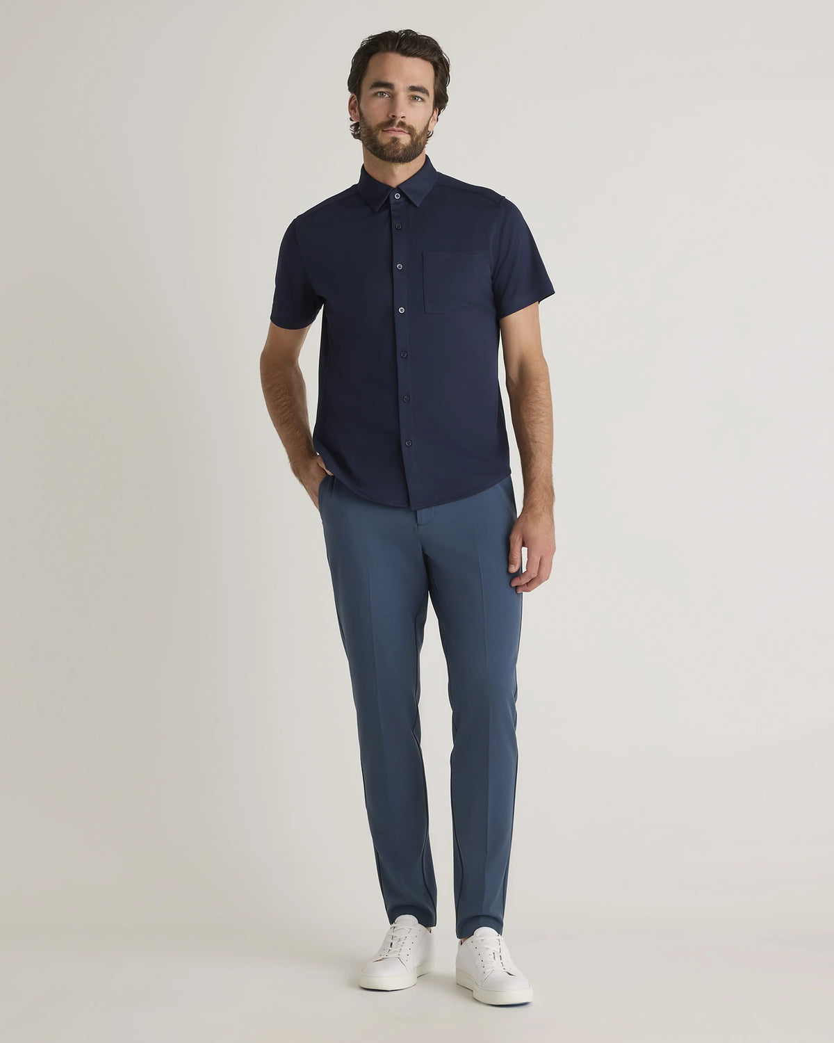 Commuter Stretch Pique Short Sleeve Button Down - S / Black