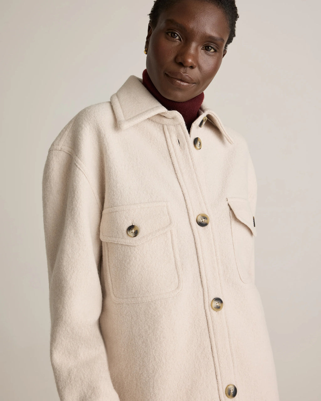 100% Merino Wool Long Shirt Jacket - XS / Heather Bone