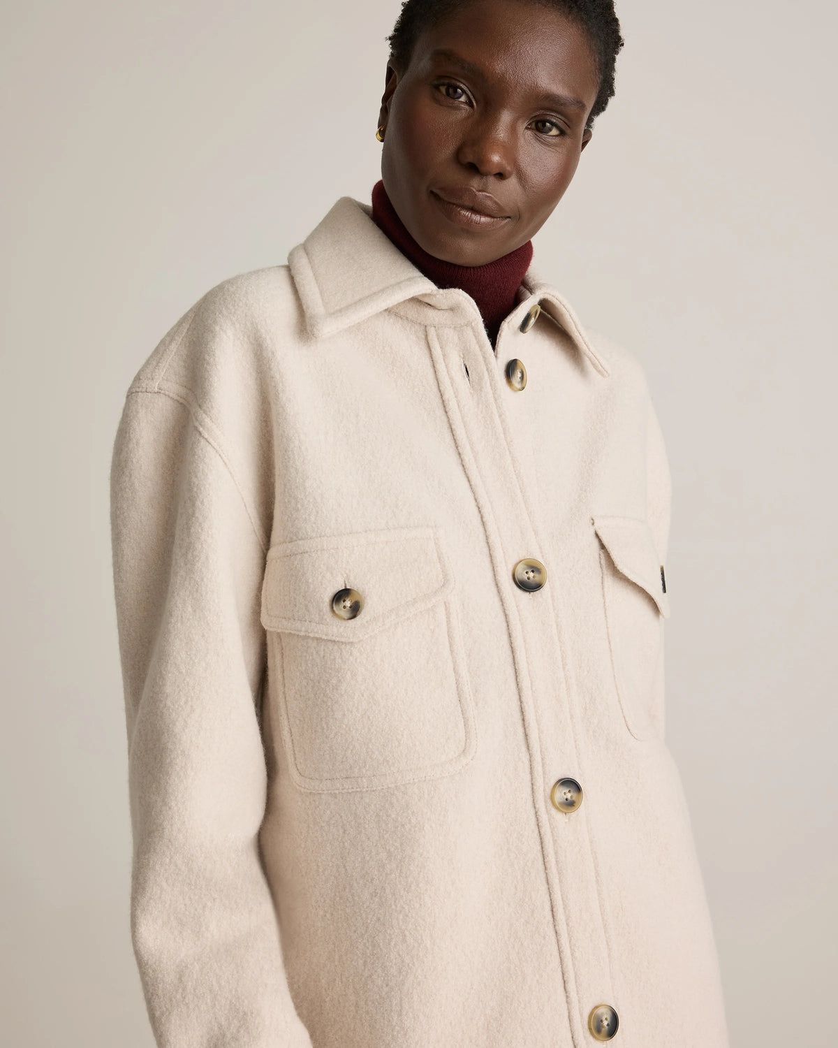 100% Merino Wool Long Shirt Jacket - XS / Heather Bone