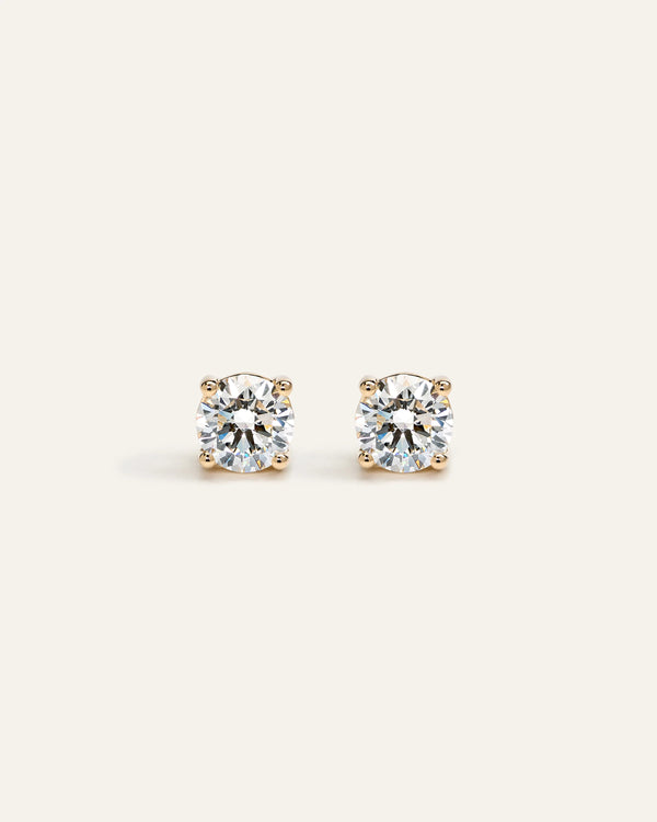 14K Gold Lab Grown Diamond Four-Prong Solitaire Studs - 2ctw - One Size / Yellow Gold