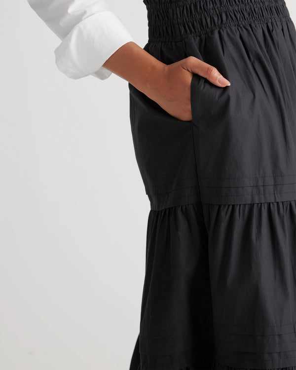 100% Organic Cotton Poplin Tiered Maxi Skirt - XS / Black