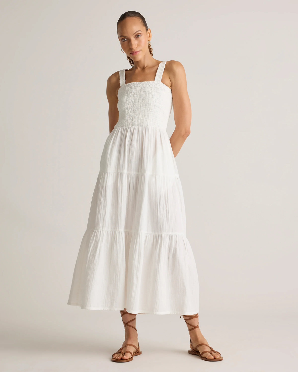 100% Organic Cotton Gauze Smocked Sleeveless Maxi Dress - XS / Blue Gingham