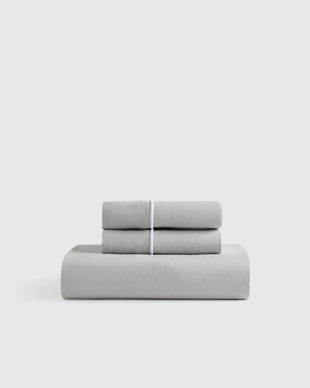 European Linen Piped Fitted Sheet Set - Twin / Mist/White