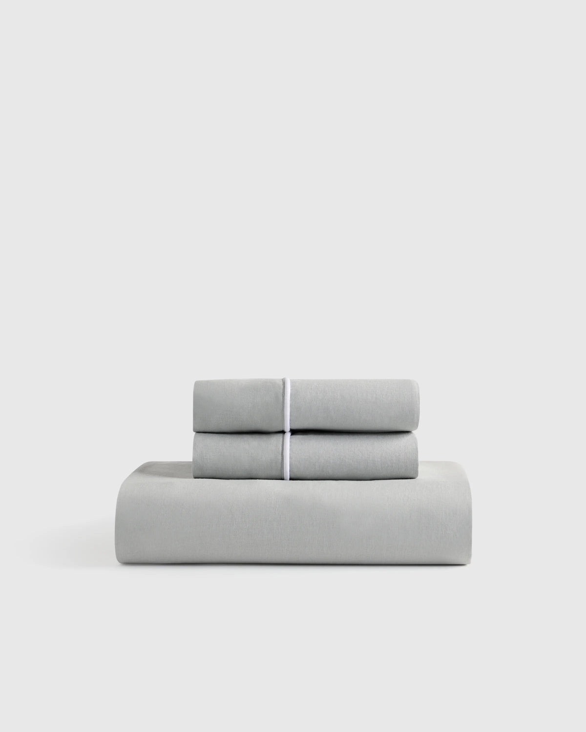 European Linen Piped Fitted Sheet Set - Twin / Mist/White