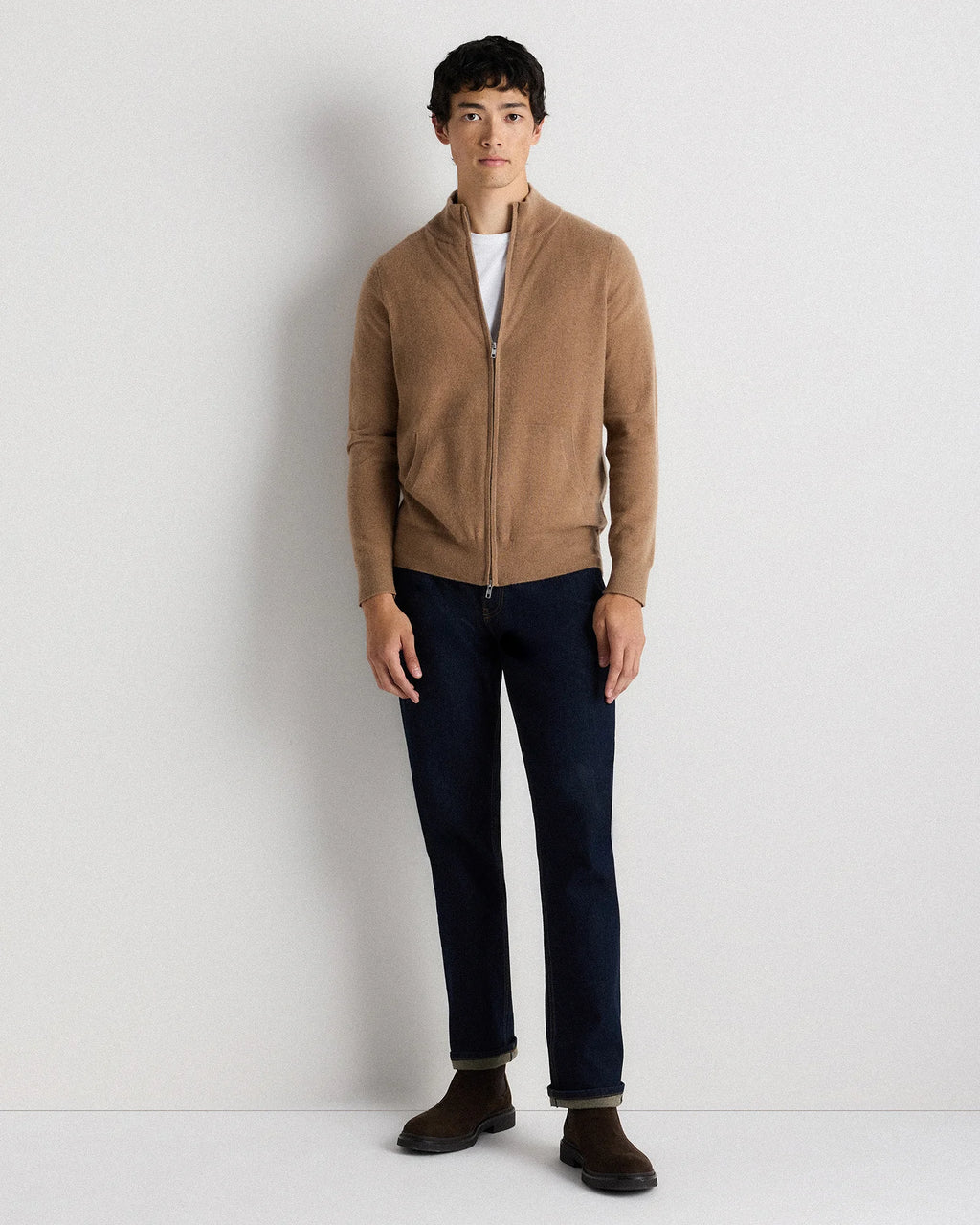 Mongolian Cashmere Full Zip Sweater - S / Teak