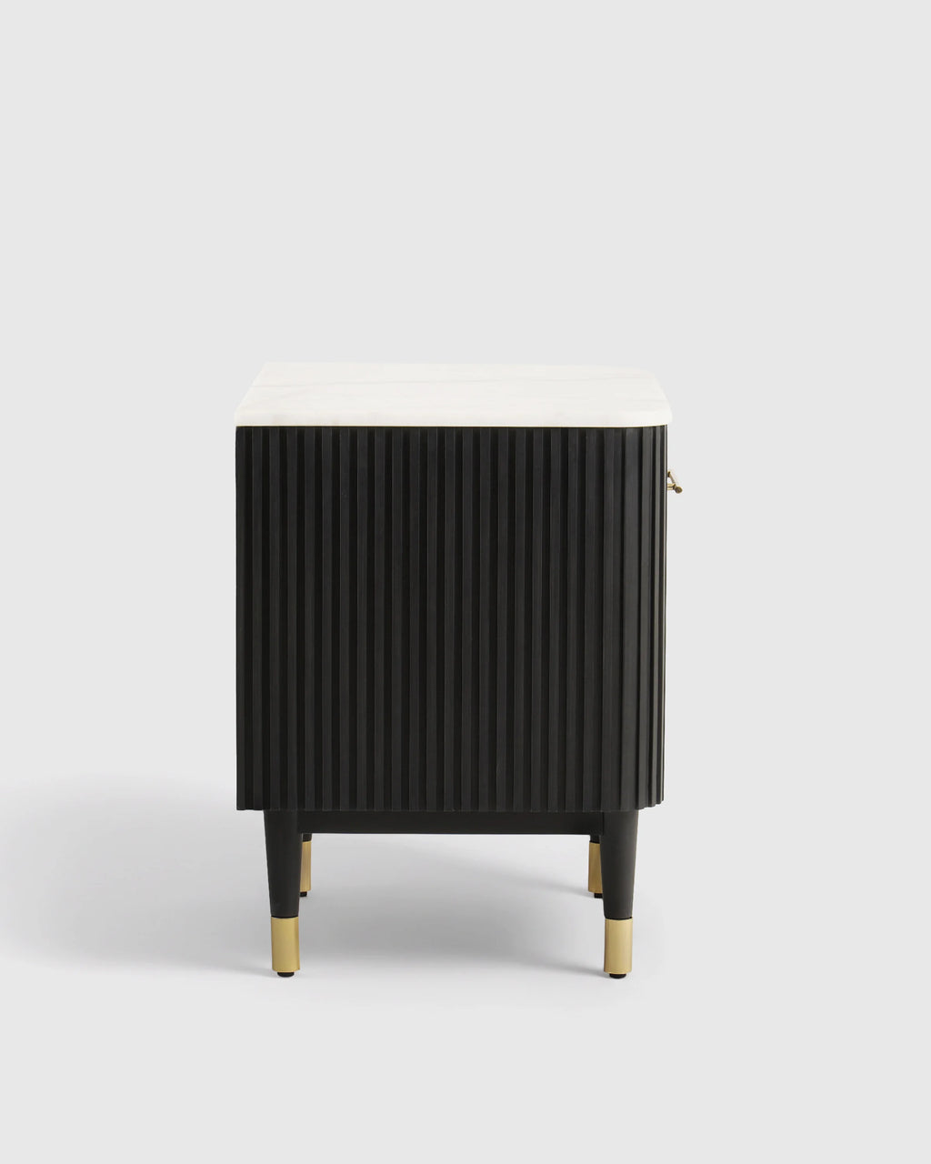 Fluted Wood and Genuine Marble Open Nightstand - One Size / Cream/Black