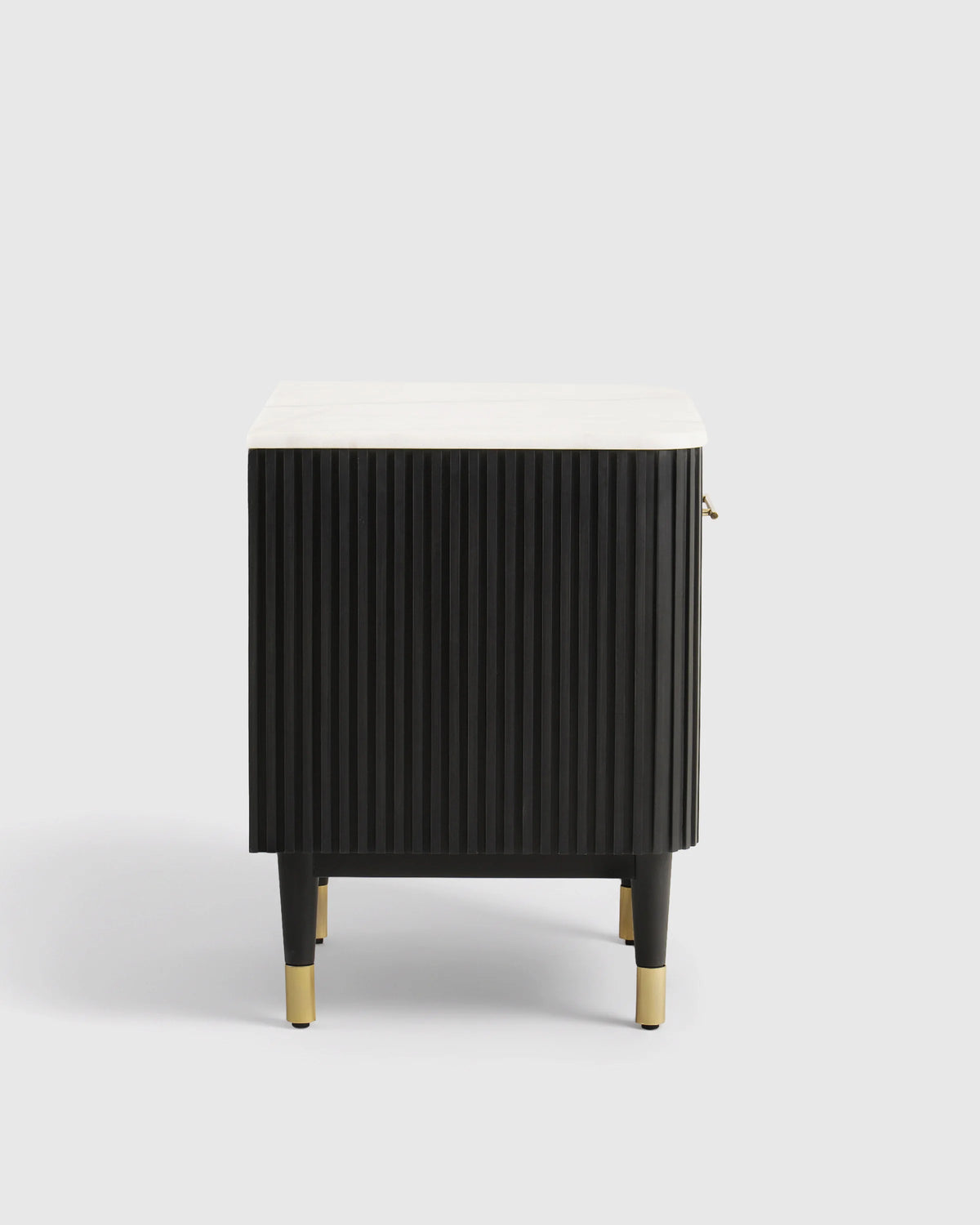 Fluted Wood and Genuine Marble Open Nightstand - One Size / Cream/Black