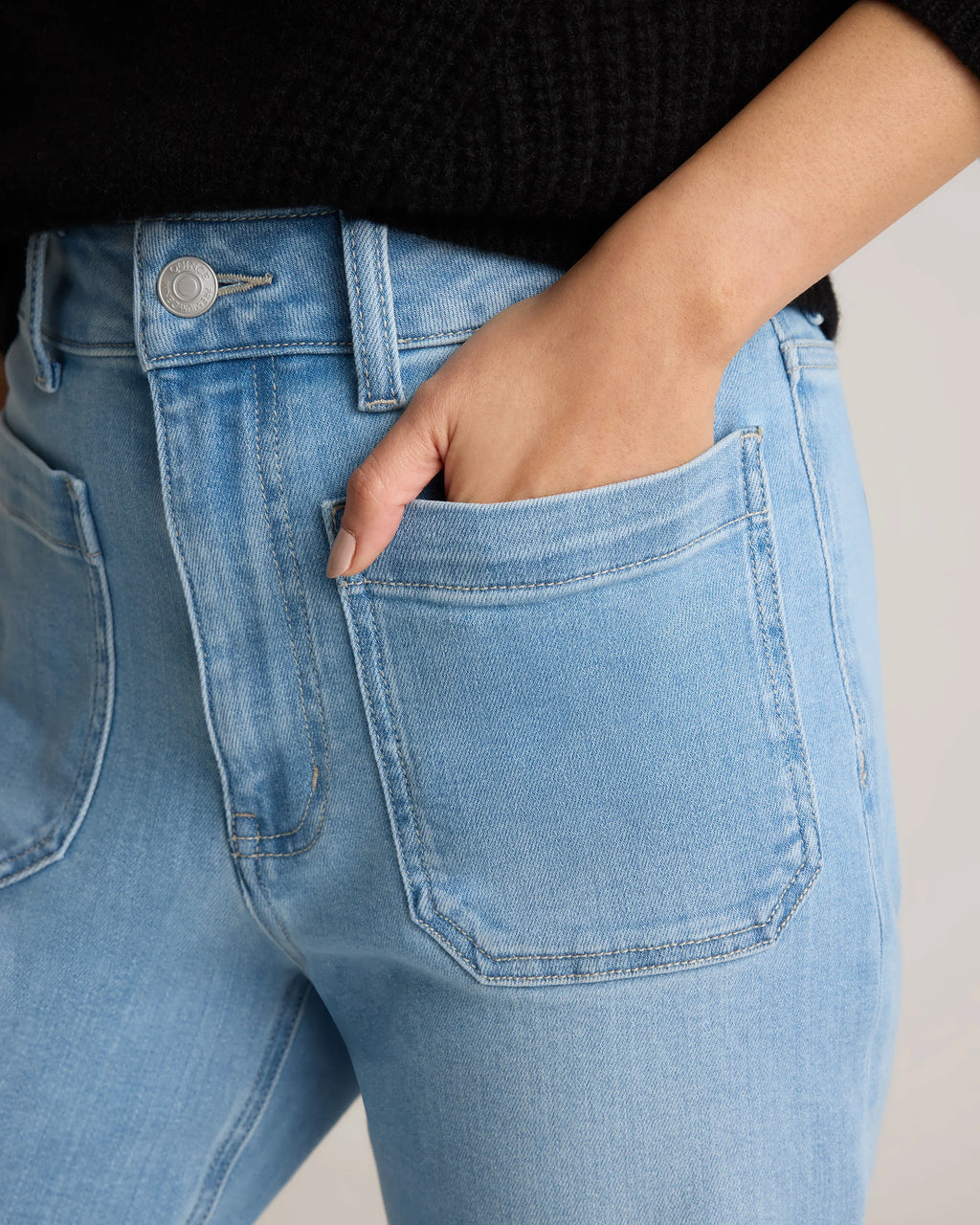 Bella Stretch Patch Pocket Wide Leg Jeans - 24 / Seaside Blue
