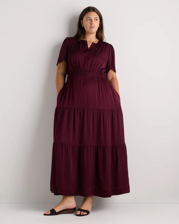 Washable Stretch Silk Tiered Maxi Dress - 1X / Navy