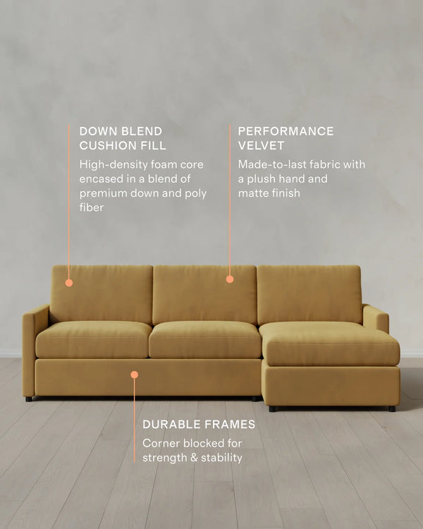 Brennan Chaise Sectional in Performance Velvet - Right Arm / Pine