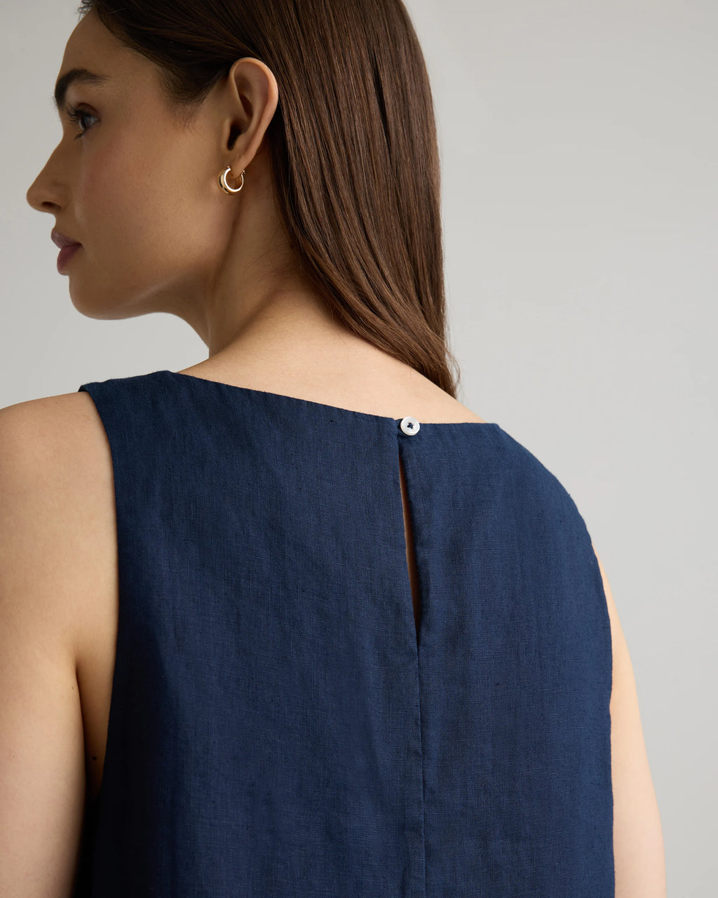 100% European Linen Tank Mini Dress - XS / Deep Navy