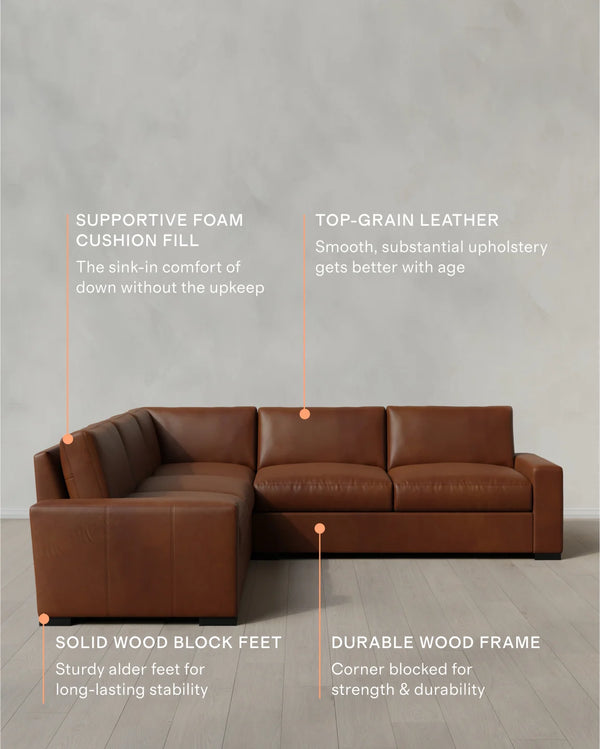 Stillman L Sectional in Leather - 116x116 / Auburn