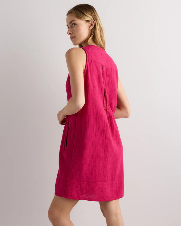 100% Organic Cotton Gauze Sleeveless Swing Dress - XS / Amaranth Pink