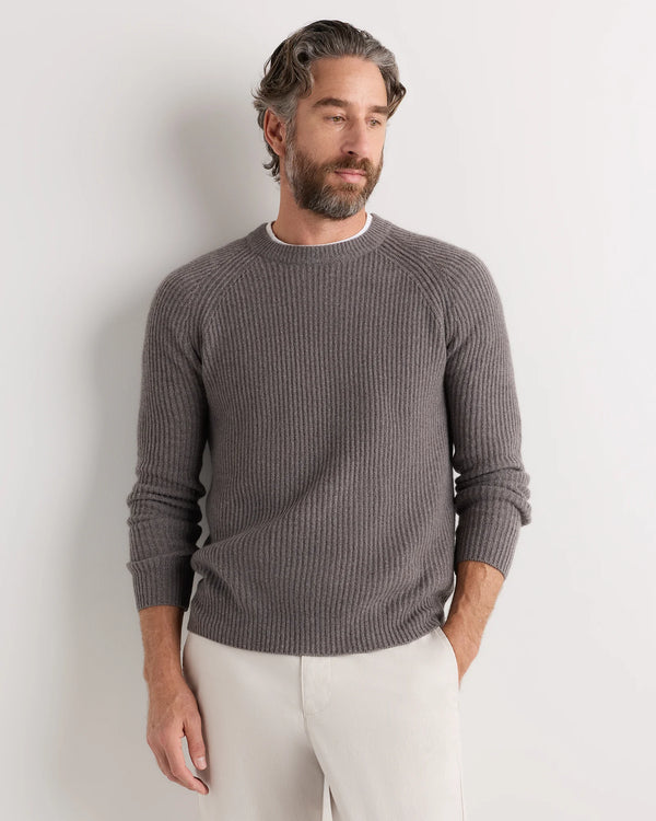 Mongolian Cashmere Fisherman Crewneck Sweater - S / Navy Marl