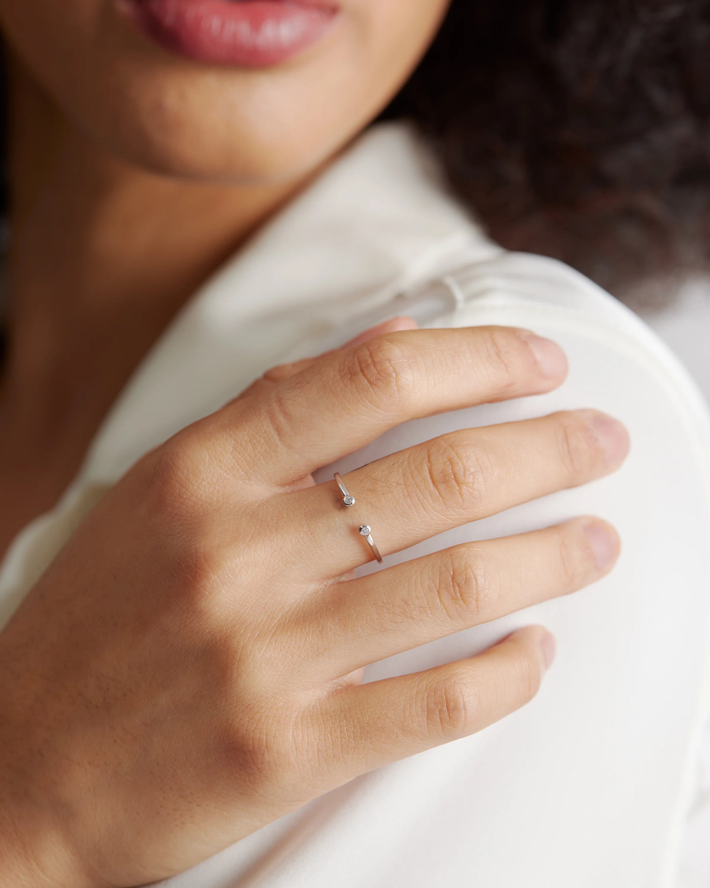 14K Gold Diamond Bezel Open Ring - 4 / White Gold Secondary image