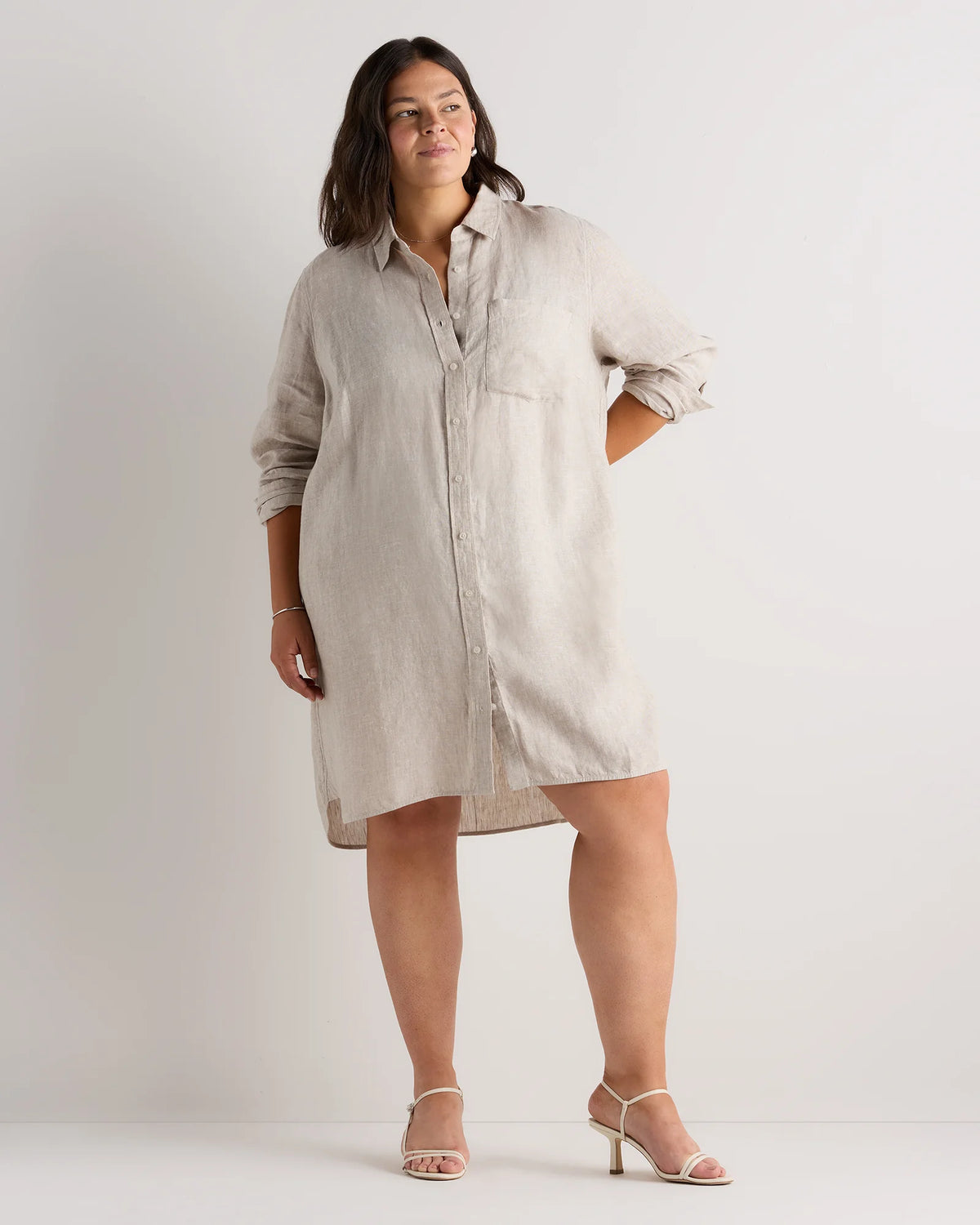 100% European Linen Shirt Dress - 1X / Black