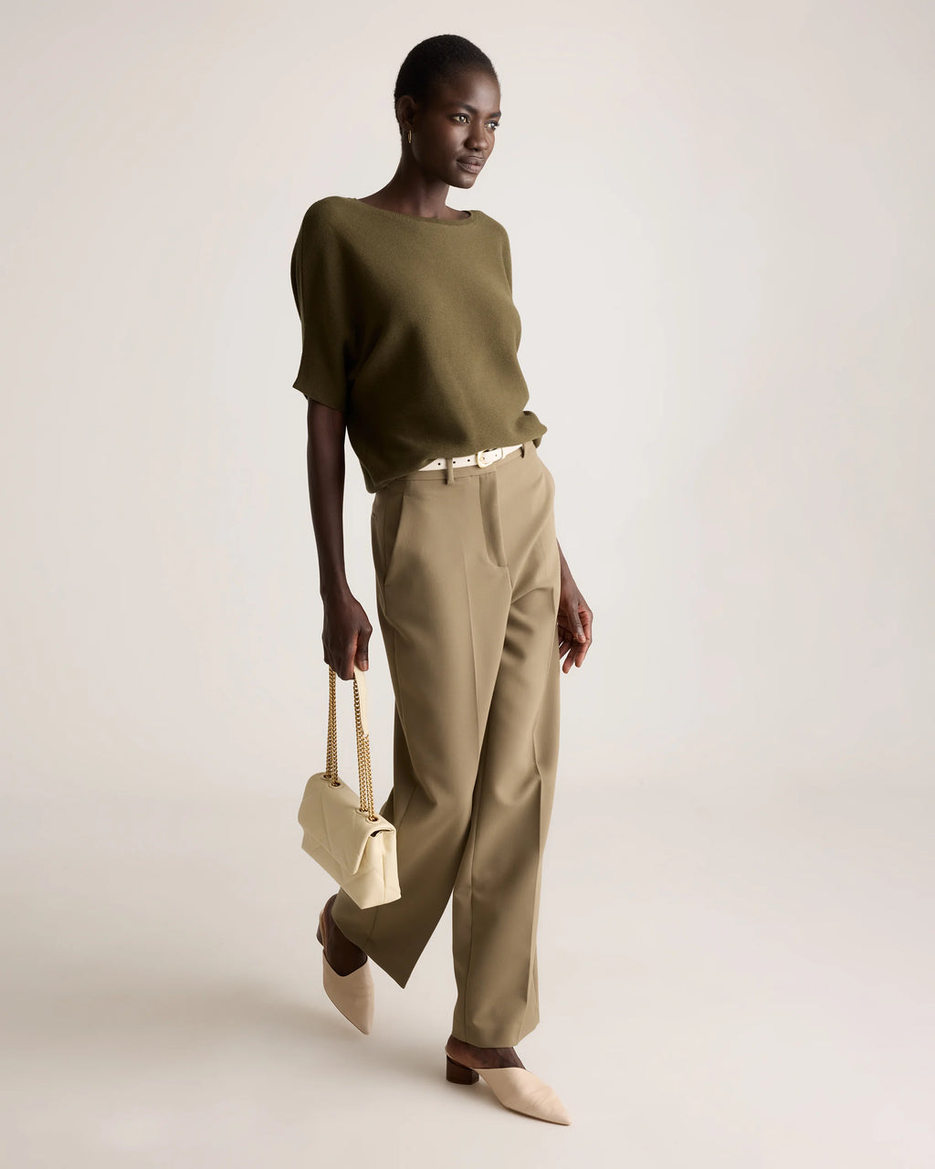 Lightweight Cotton Cashmere Link-Stitch Dolman Sweater - XS / Sugar Stone