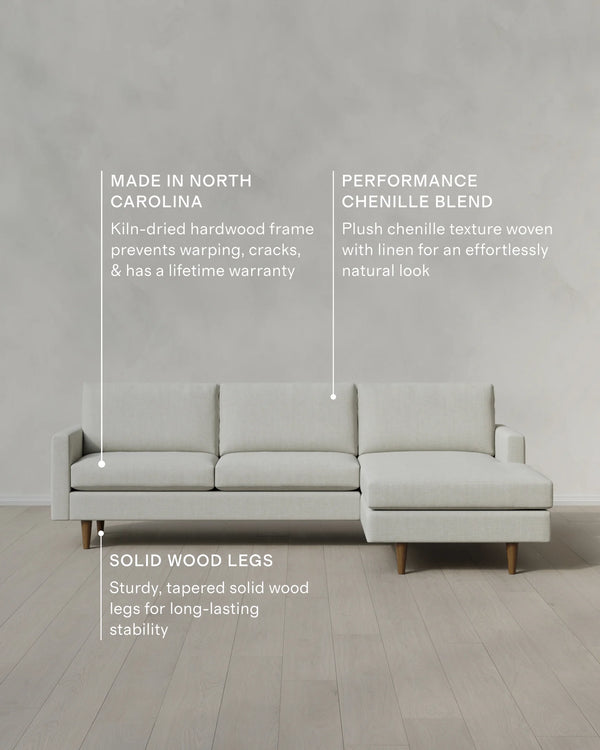 Atlas Midcentury Chaise Sectional in Performance Chenille Linen Blend - 106" Right Arm / Sorrell