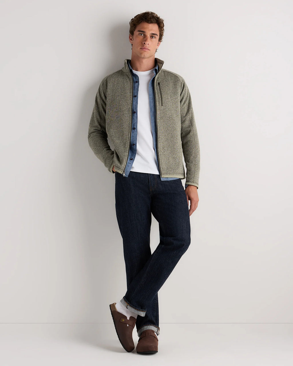 Sweater-Knit Fleece Full-Zip Jacket - XS / Heather Mineral Green