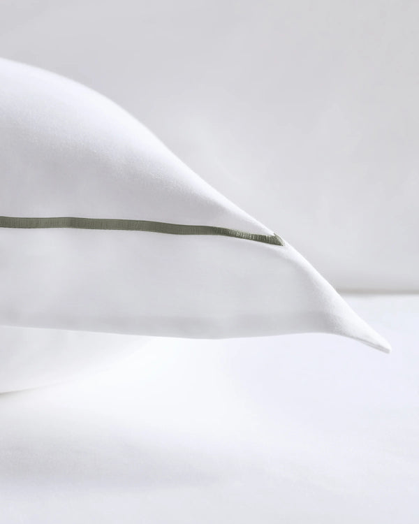 Signature Giza Cotton Sateen Embroidered Euro Sham - Euro / White/Dried Sage