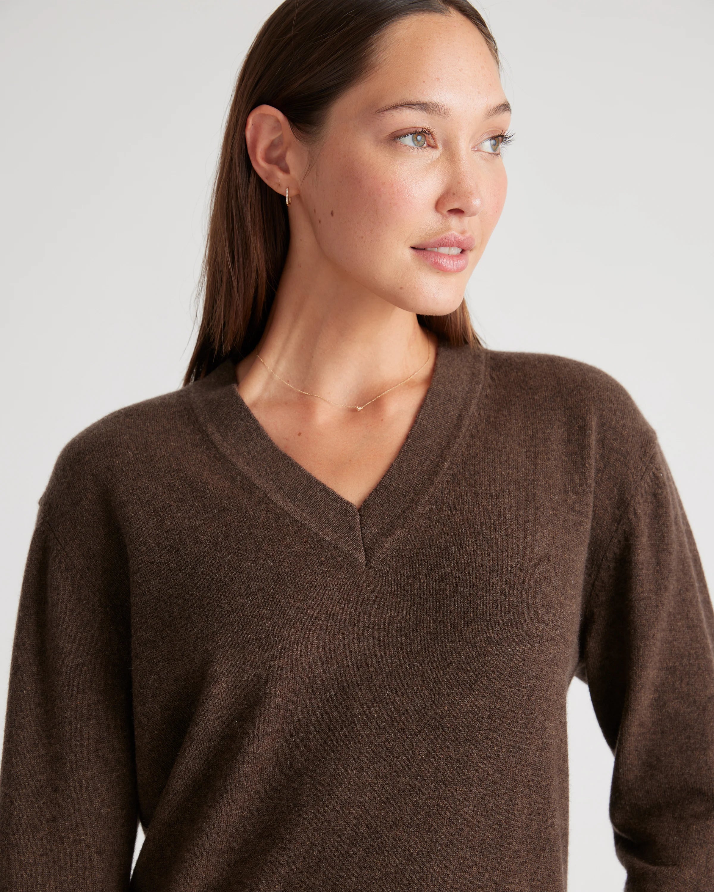 Mongolian Cashmere V-Neck Midi Sweater Dress - XS / Brown Secondary image