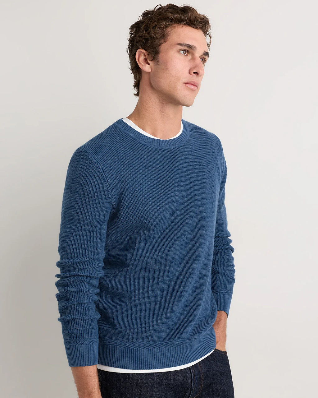 Organic Cotton Cashmere Waffle Crewneck Sweater - S / Bayberry Olive
