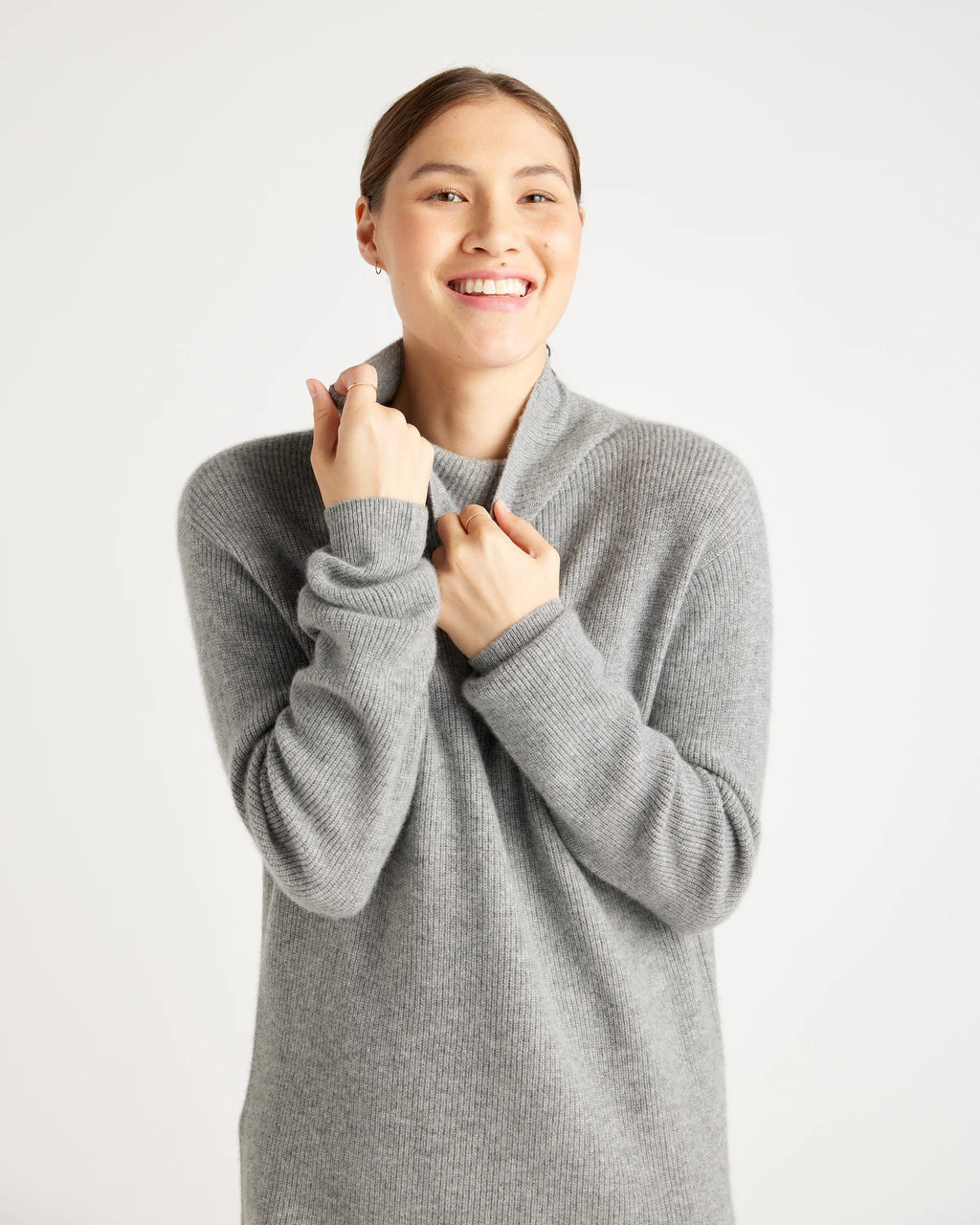 Mongolian Cashmere Textured Sweater Dress - XS / Heather Grey