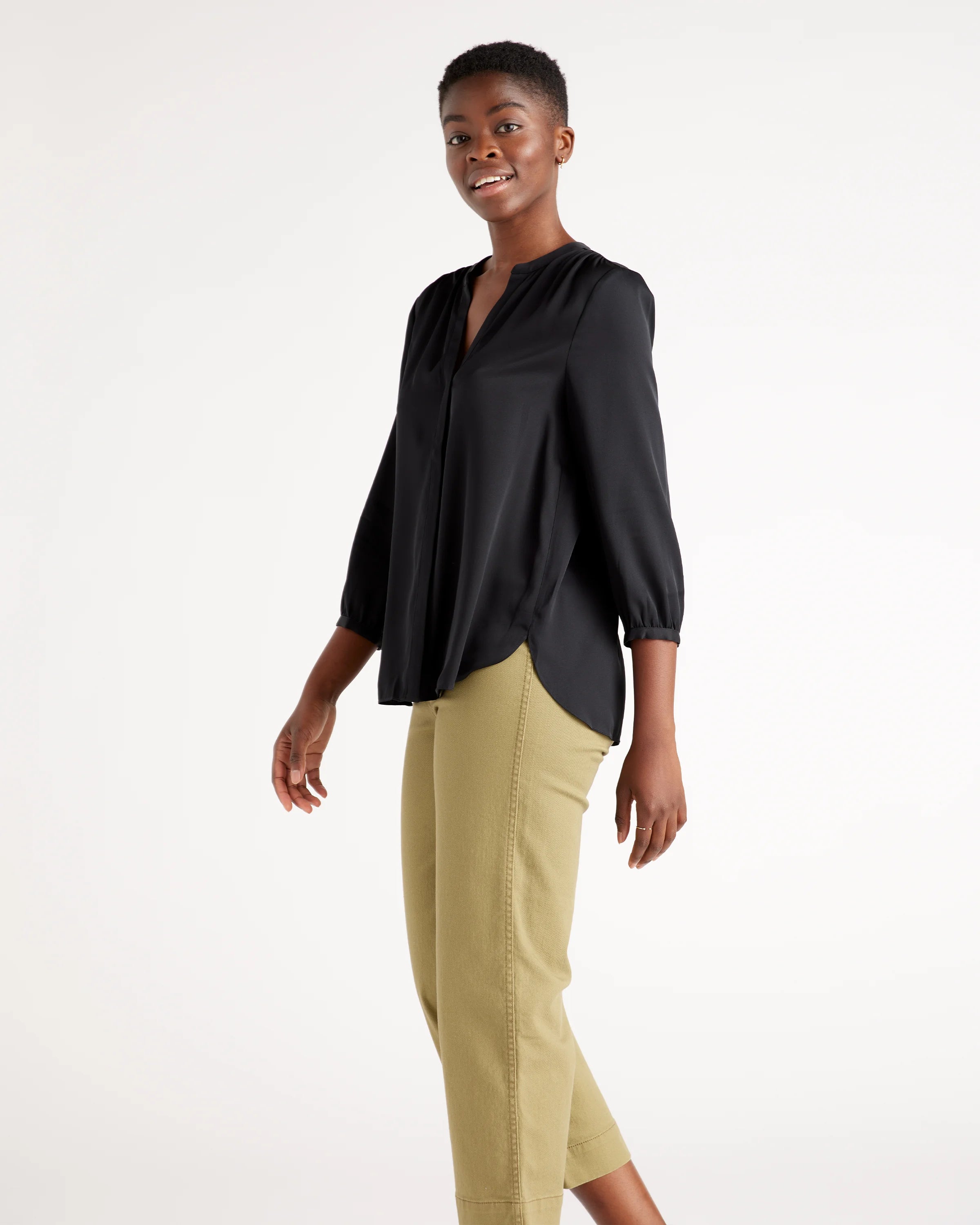 Washable Stretch Silk Pleat Back Blouse - XS / Black Secondary image