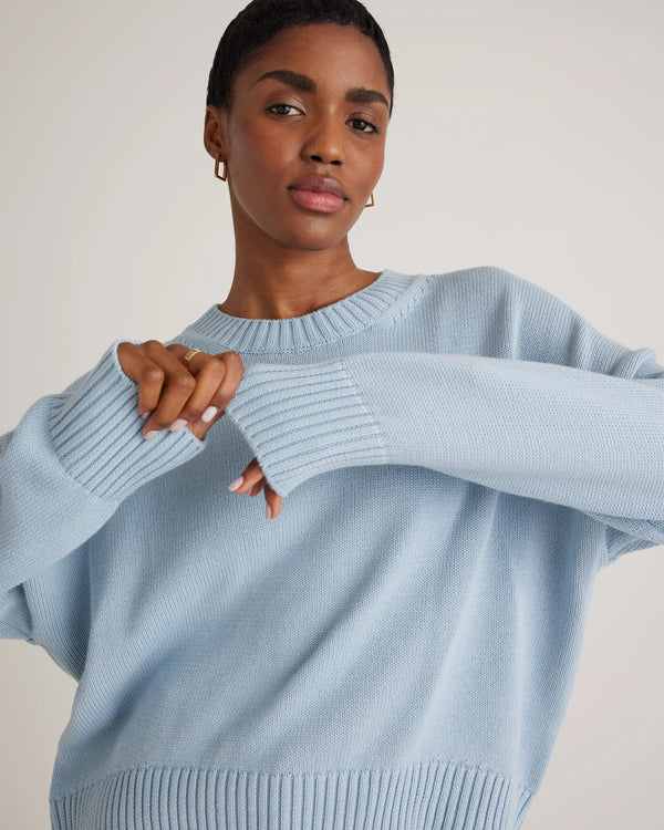 100% Organic Cotton Boyfriend Crew Sweater - XS / Speckled Beige