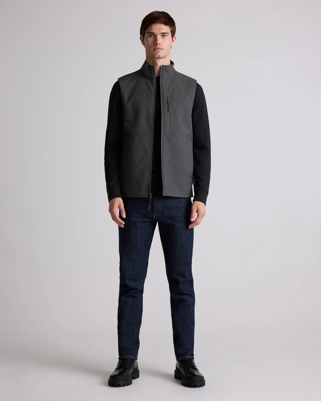 Softshell Fleece-Lined Full-Zip Vest - S / Heather Deep Navy