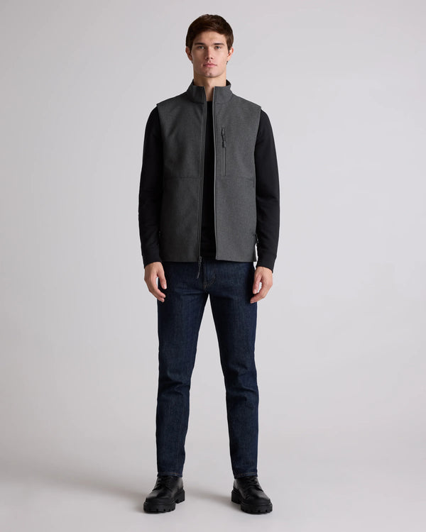 Softshell Fleece-Lined Full-Zip Vest - S / Heather Deep Navy