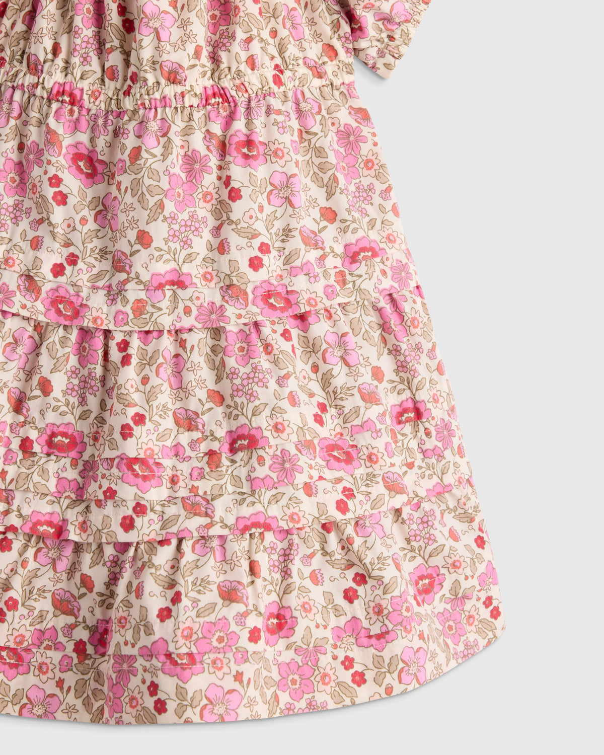 100% Organic Cotton Poplin Tiered Dress - 3-6M / Peach Floral