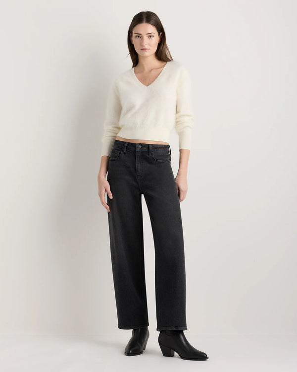 Brushed Cashmere Shrunken V-Neck Sweater - XS / Heather Grey