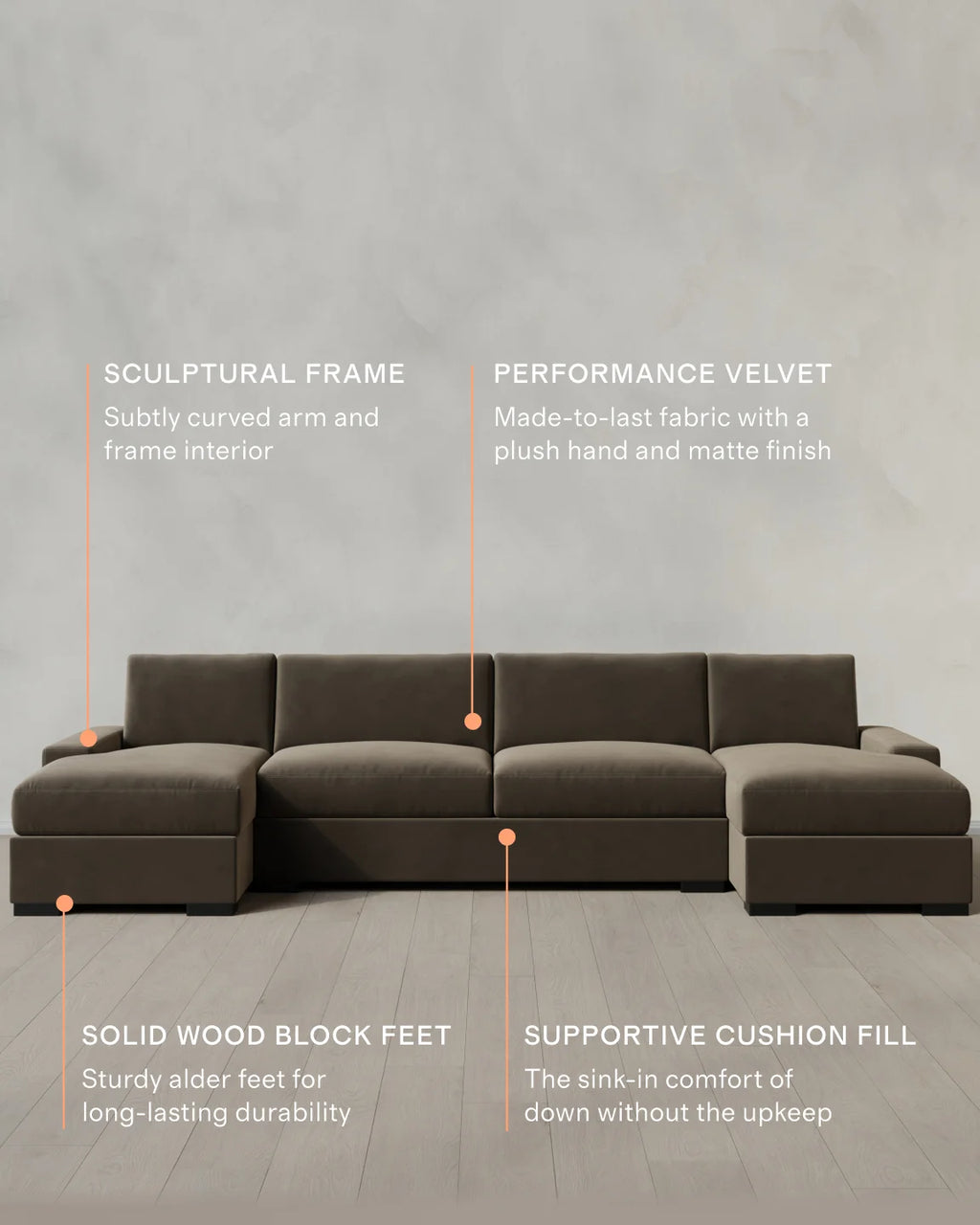 Stillman U Sectional in Performance Velvet - One Size / Java