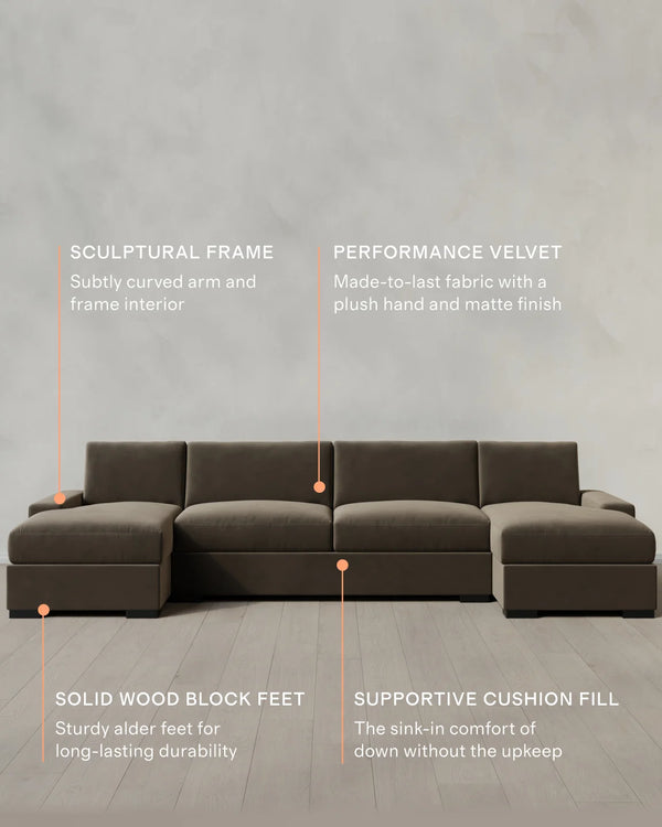 Stillman U Sectional in Performance Velvet - One Size / Java