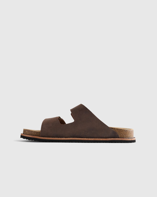 Nubuck Leather Double Buckle Slide - 7 / Black